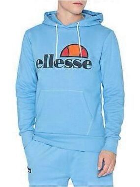 Ellesse Men Unisex Big Logo monogram pull over Hoodie jumper sky blue M Women L